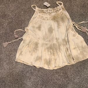 Aerie Cream Tie-Dye Sleeveless Blouse